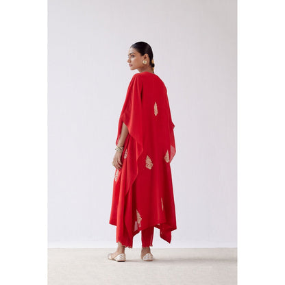 Devnaagri Red Embroidered Kaftan and Palazzo (Set of 2)