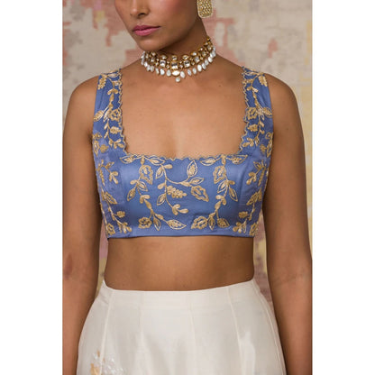 Devnaagri Blue Chanderi Silk Lehenga and Blouse with Dupatta (Set of 3)