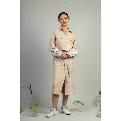 Doodlage Beige Front Open Straight Fit Dress