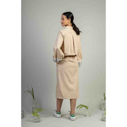 Doodlage Beige Puff Sleeve Crop Jacket