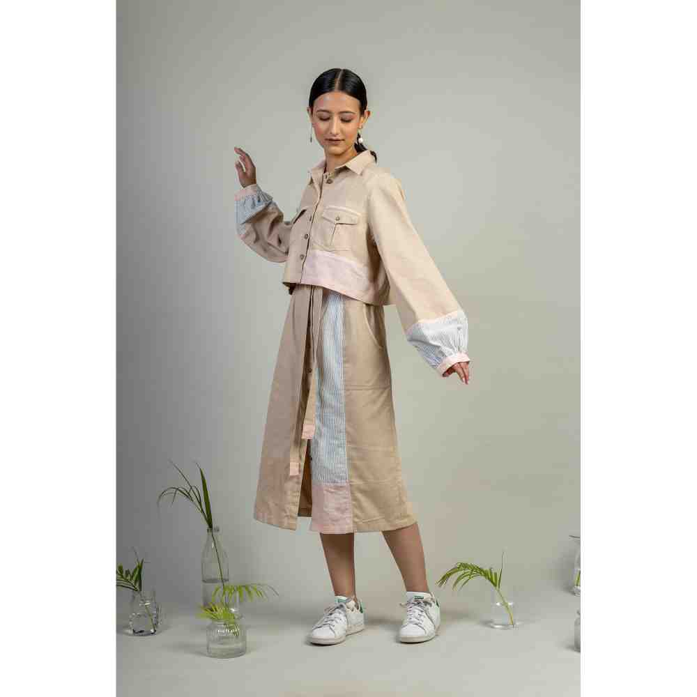 Doodlage Doodlafe Beige Straight Dress And Crop Jacket Set (Set of 2)