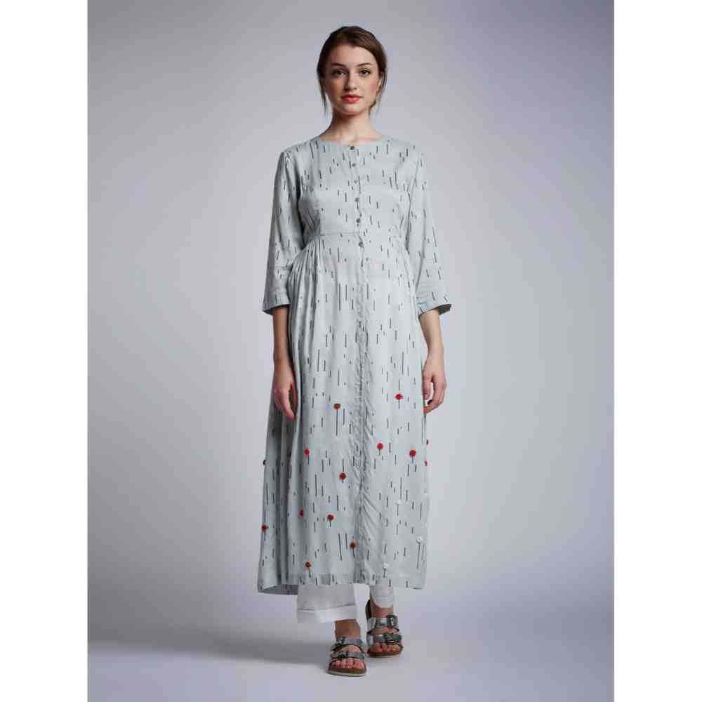 Doodlage Side Gathered Dress With Floral Embroidery