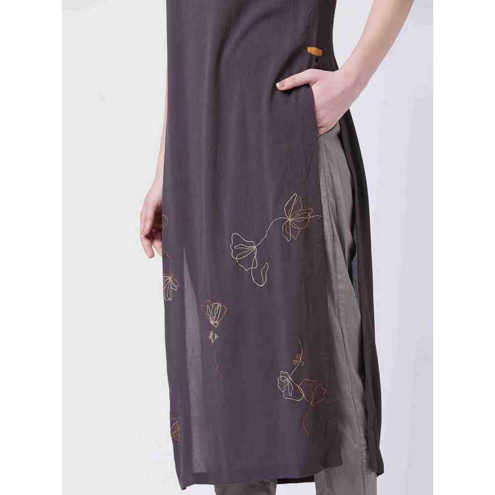 Doodlage Grey Side Slit Kurta