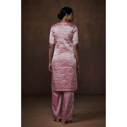 Dressfolk Metallic Pink Tissue Kurta Handwoven Chanderi Elegance (Set of 3)