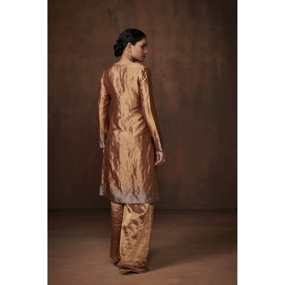Dressfolk Golden Tissue Kurta Festive Elegance Palazzo (Set of 3)