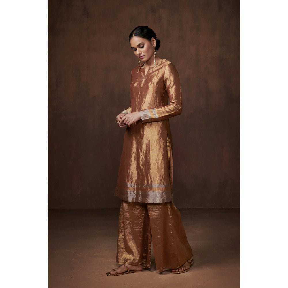 Dressfolk Golden Tissue Kurta Festive Elegance Palazzo (Set of 3)