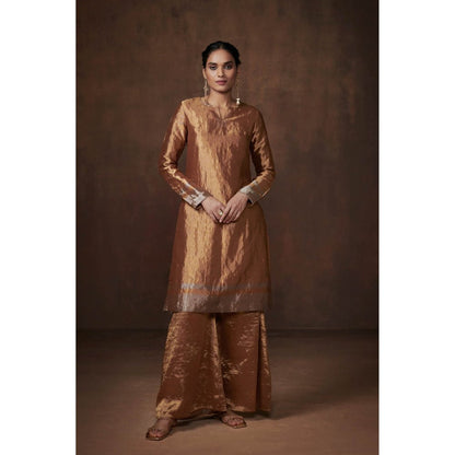 Dressfolk Golden Tissue Kurta Festive Elegance Palazzo (Set of 3)