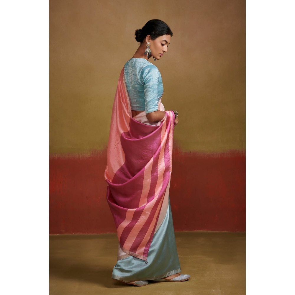 Dressfolk Pastel Handloom Chanderi Silk Saree Adorned with Intricate Detail without Blouse