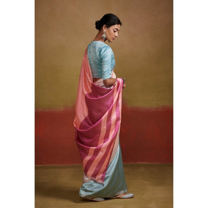 Dressfolk Pastel Handloom Chanderi Silk Saree Adorned with Intricate Detail without Blouse