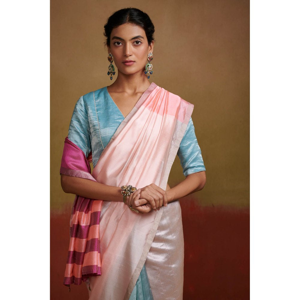 Dressfolk Pastel Handloom Chanderi Silk Saree Adorned with Intricate Detail without Blouse