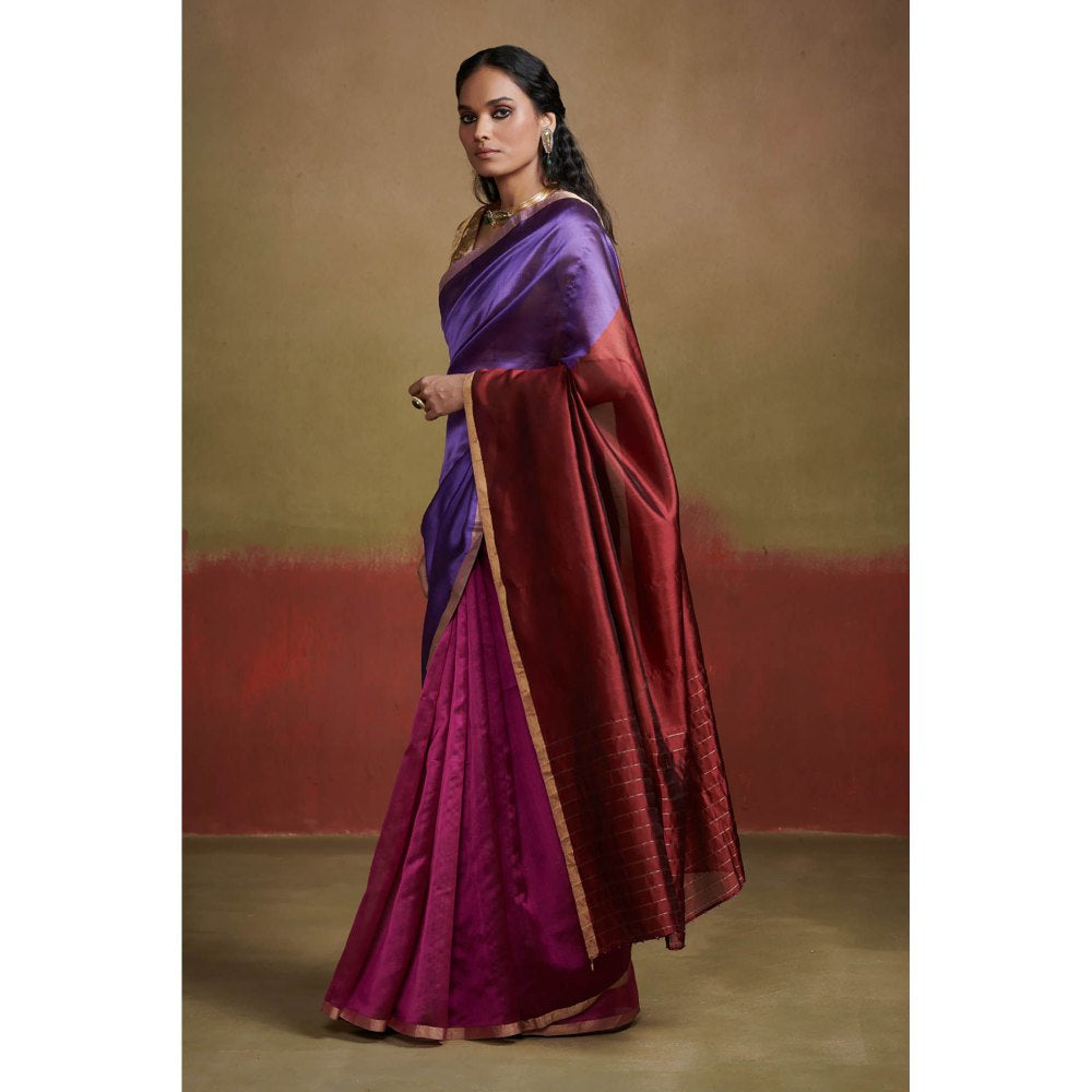 Dressfolk Handloom Chanderi Silk Saree In Magenta Purple and Maroon without Blouse