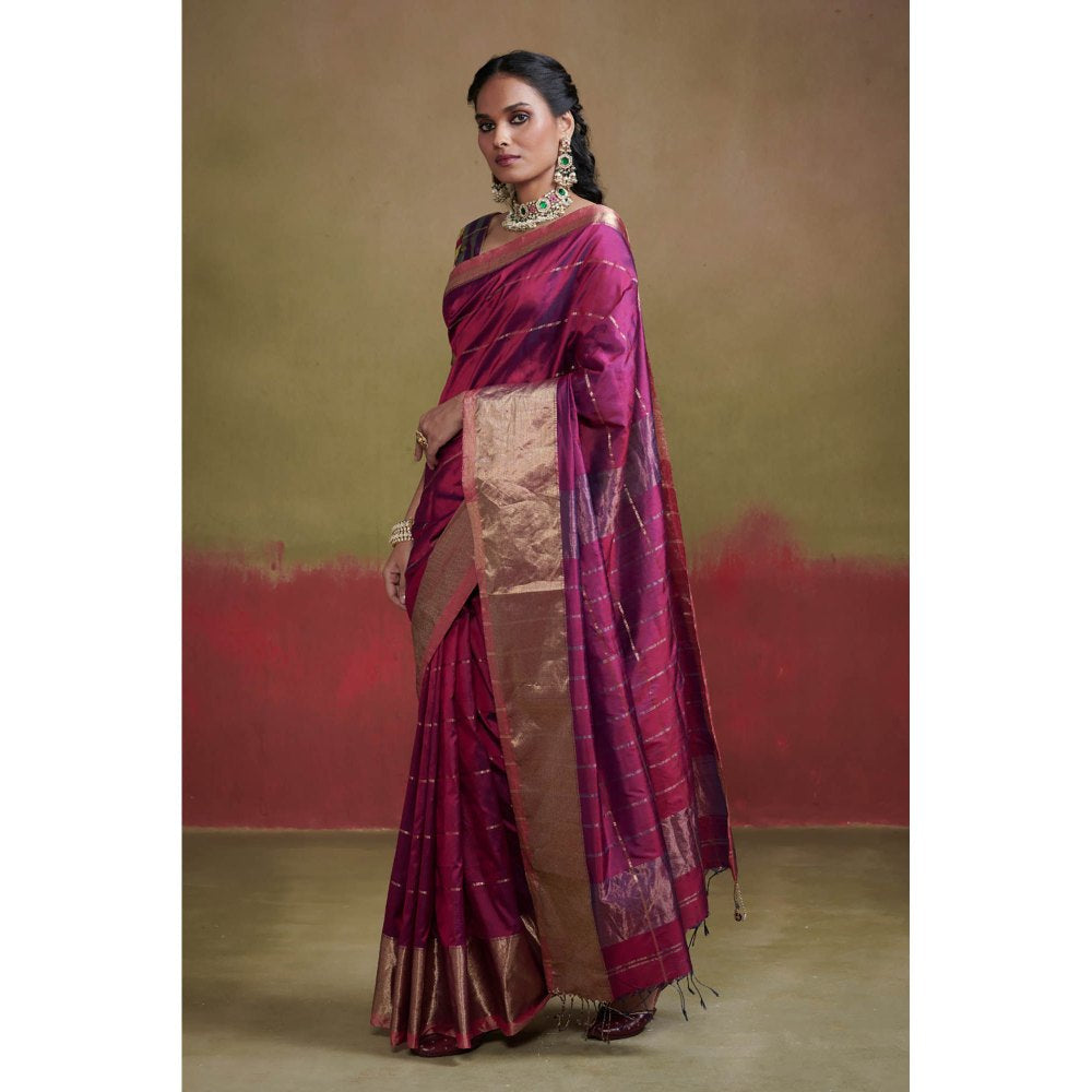 Dressfolk Magenta Maheshwari Heavy Weight Silk Saree without Blouse