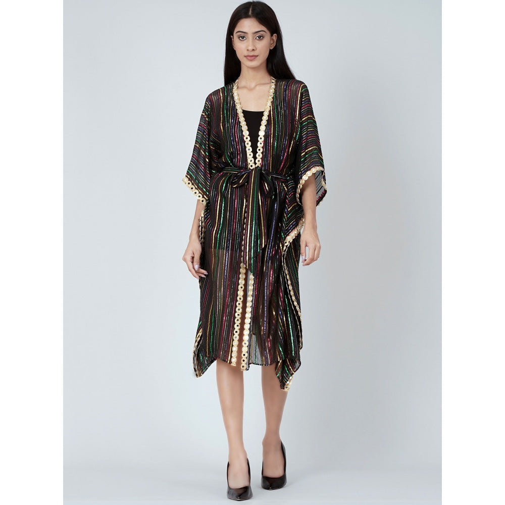 First Resort by Ramola Bachchan Black Lurex Short Cover-Up (Set of 2)