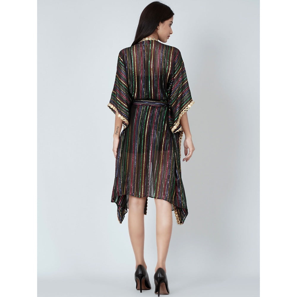 First Resort by Ramola Bachchan Black Lurex Short Cover-Up (Set of 2)