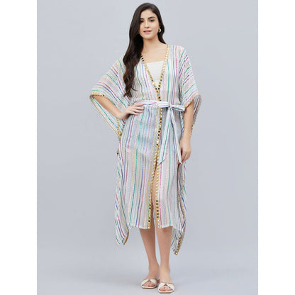 First Resort by Ramola Bachchan White Lurex Short Cover-Up (Set of 2)