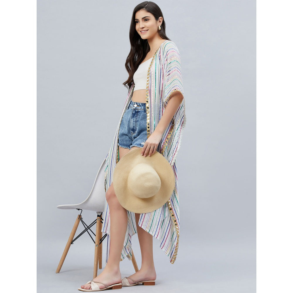 First Resort by Ramola Bachchan White Lurex Short Cover-Up (Set of 2)