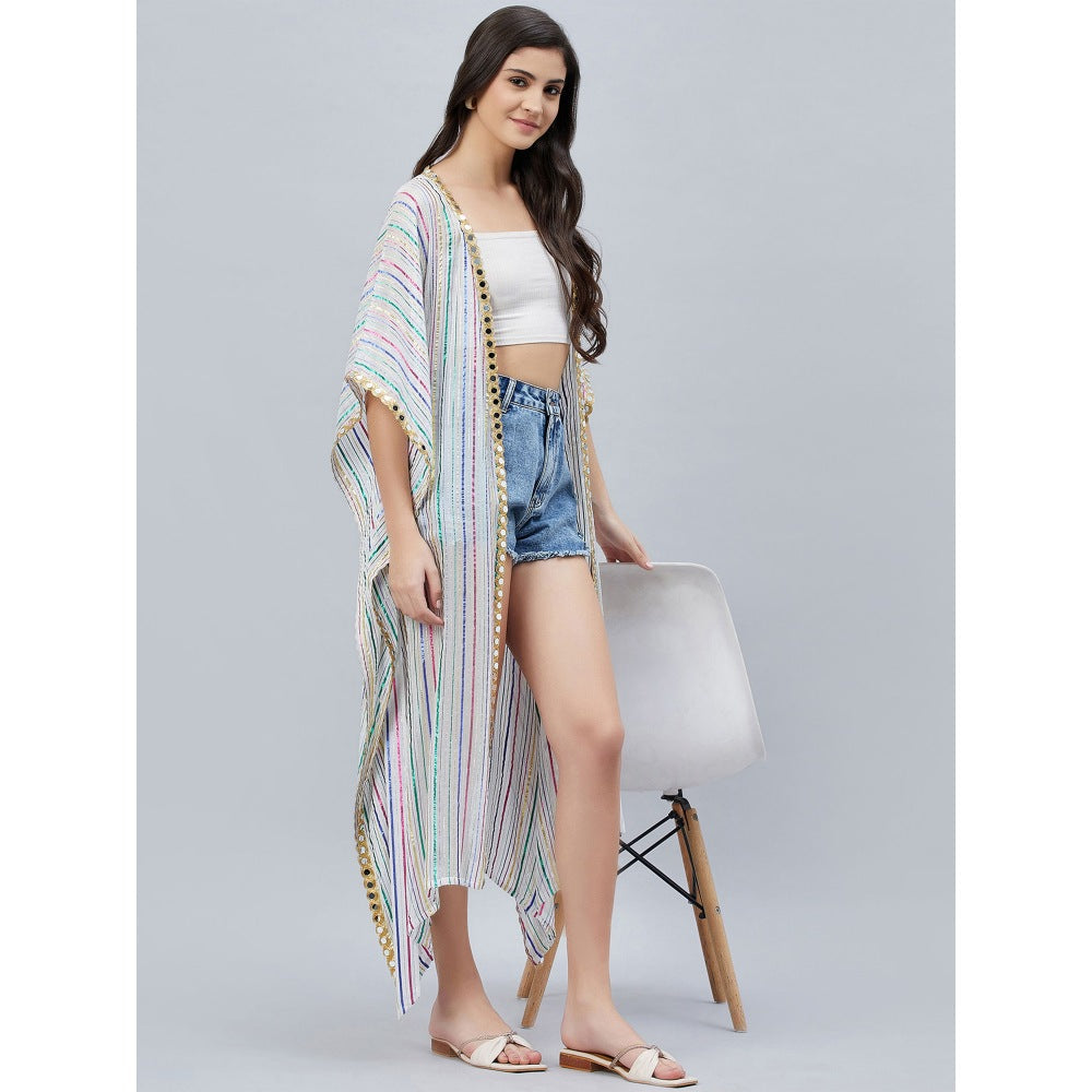 First Resort by Ramola Bachchan White Lurex Short Cover-Up (Set of 2)