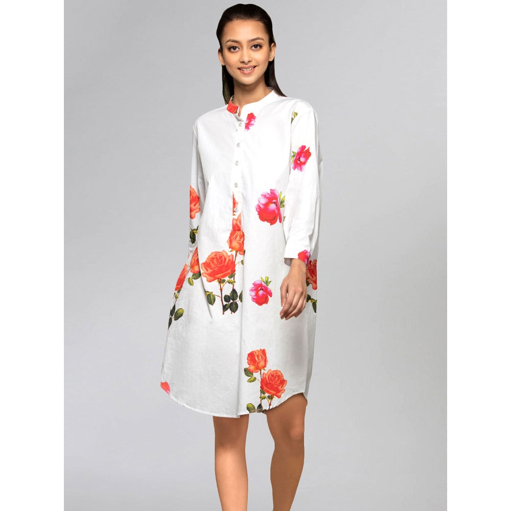 First Resort by Ramola Bachchan Pink And Orange Floral Shirt Dress