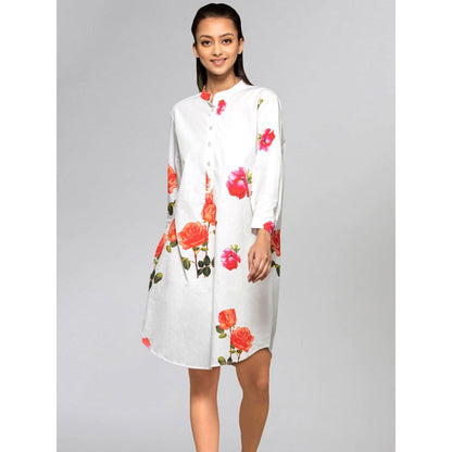 First Resort by Ramola Bachchan Pink And Orange Floral Shirt Dress