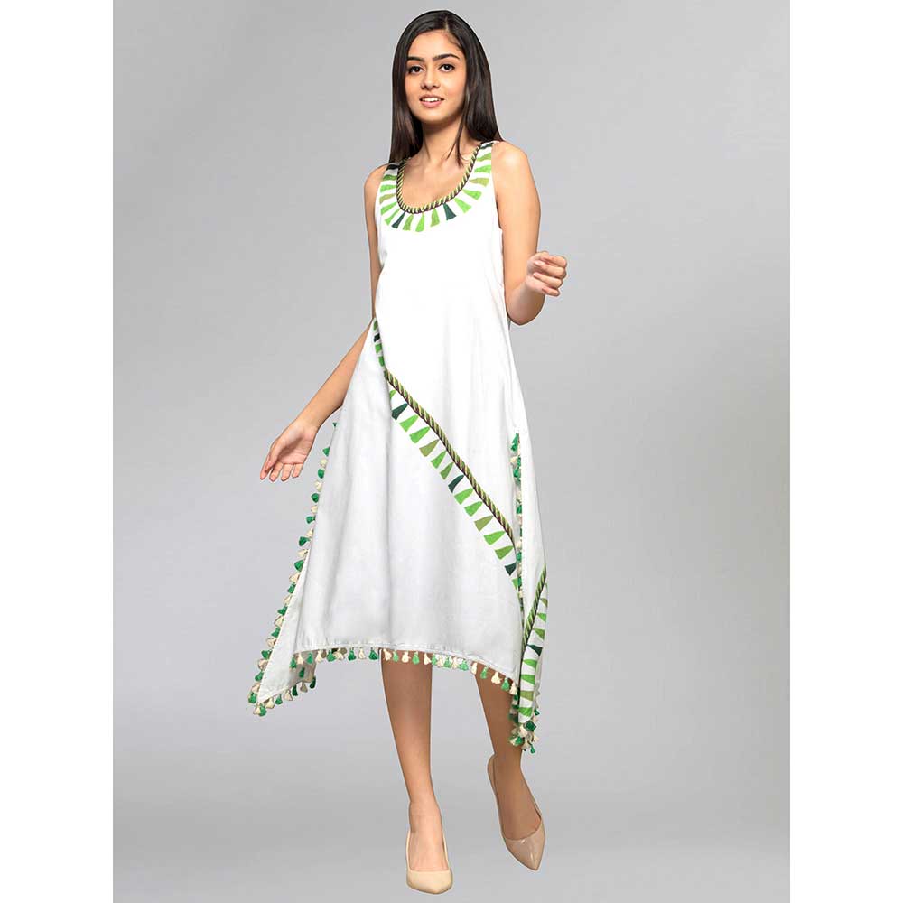 First Resort by Ramola Bachchan Green A-Line Tassel Dress
