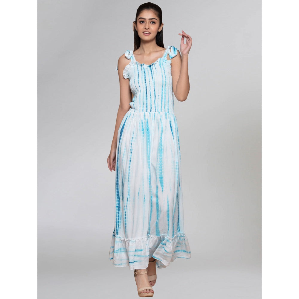 First Resort by Ramola Bachchan Blue Tie-Dye Smocking Long Dress