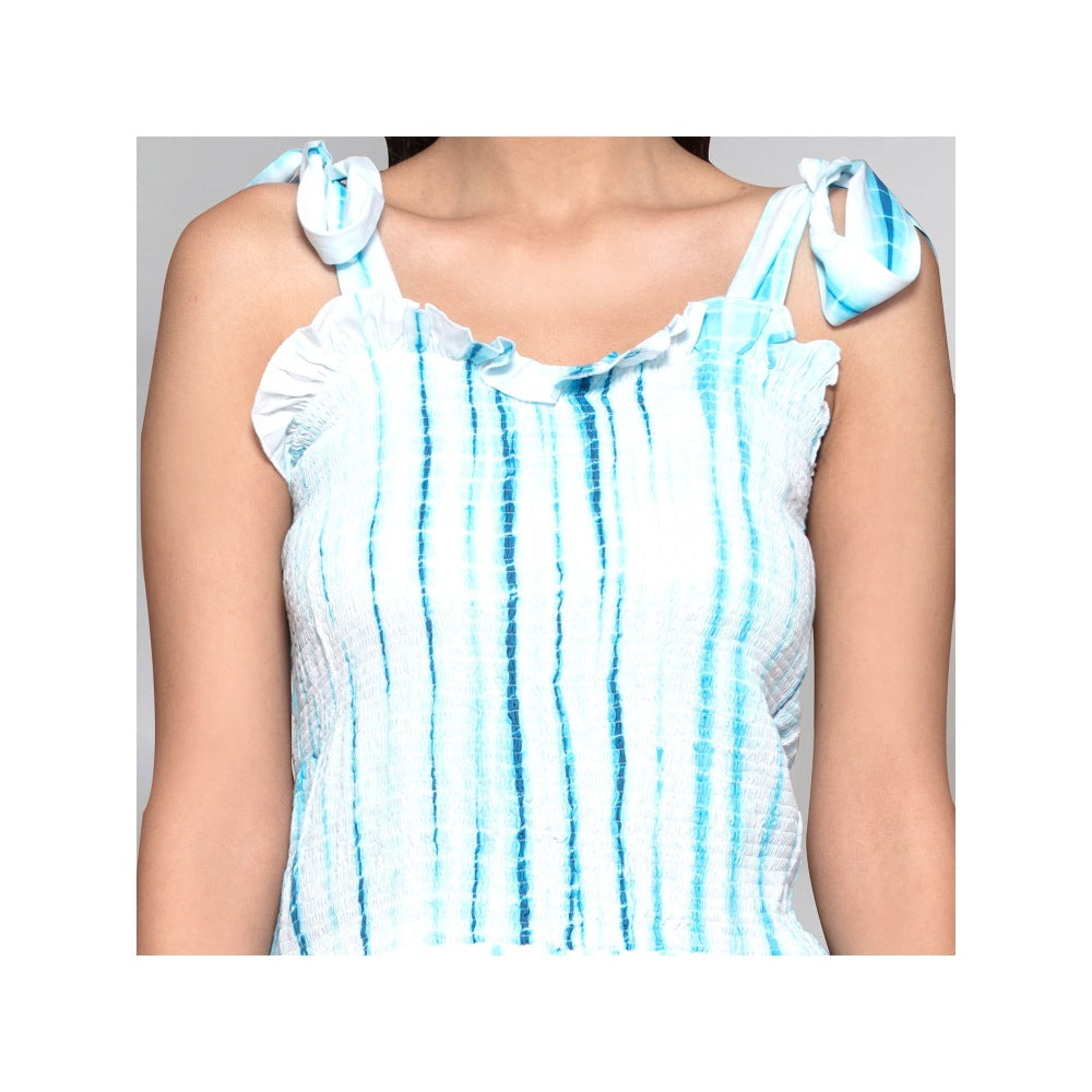 First Resort by Ramola Bachchan Blue Tie-Dye Smocking Long Dress