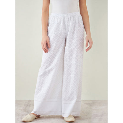 First Resort by Ramola Bachchan White Cotton Shirt Dress With Embroidered Pants (Set of 2)