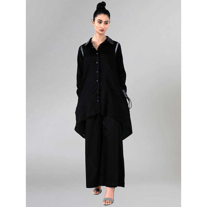 First Resort by Ramola Bachchan Black Sequined Shirt Dress And Wide Leg Pants
