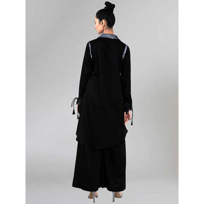 First Resort by Ramola Bachchan Black Sequined Shirt Dress And Wide Leg Pants