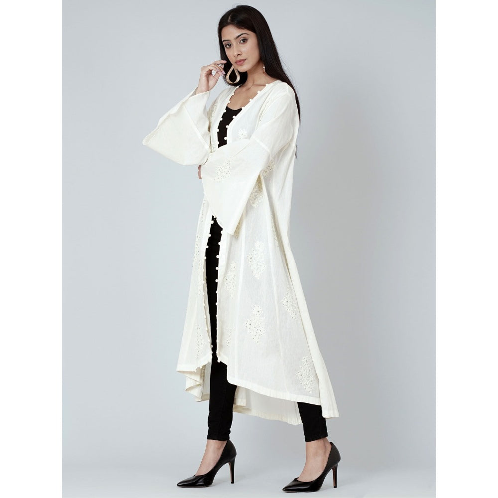 First Resort by Ramola Bachchan Off-White Embellished Coat Shrug