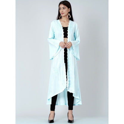 First Resort by Ramola Bachchan Light Blue Embellished Coat Shrug