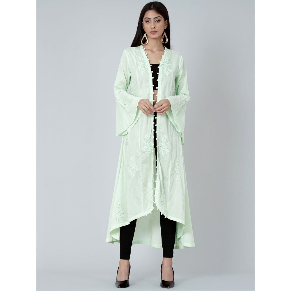 First Resort by Ramola Bachchan Pastel Green Embellished Coat Shrug
