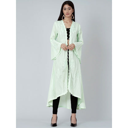 First Resort by Ramola Bachchan Pastel Green Embellished Coat Shrug