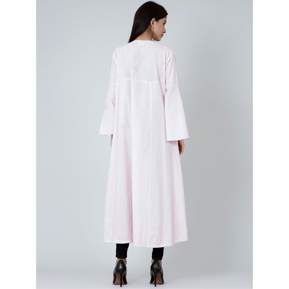 First Resort by Ramola Bachchan Pastel Pink Embellished Coat Shrug