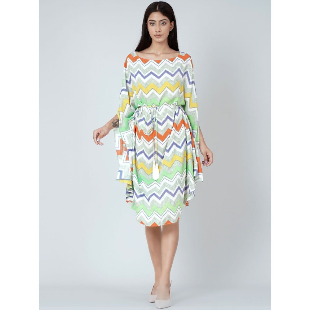 First Resort by Ramola Bachchan Orange And Yellow Chevron Midi Dress (Set of 2)