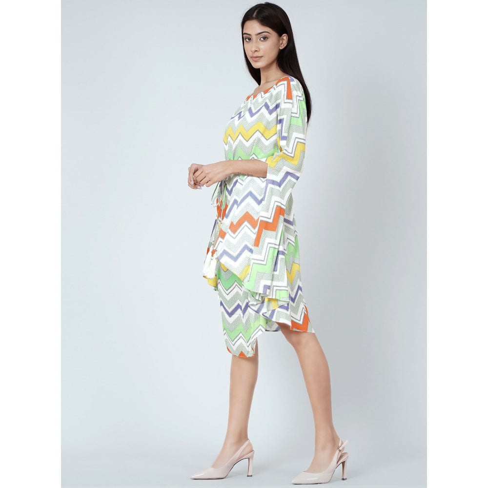 First Resort by Ramola Bachchan Orange And Yellow Chevron Midi Dress (Set of 2)