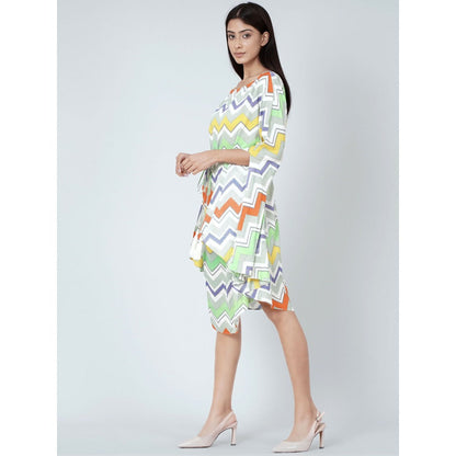 First Resort by Ramola Bachchan Orange And Yellow Chevron Midi Dress (Set of 2)