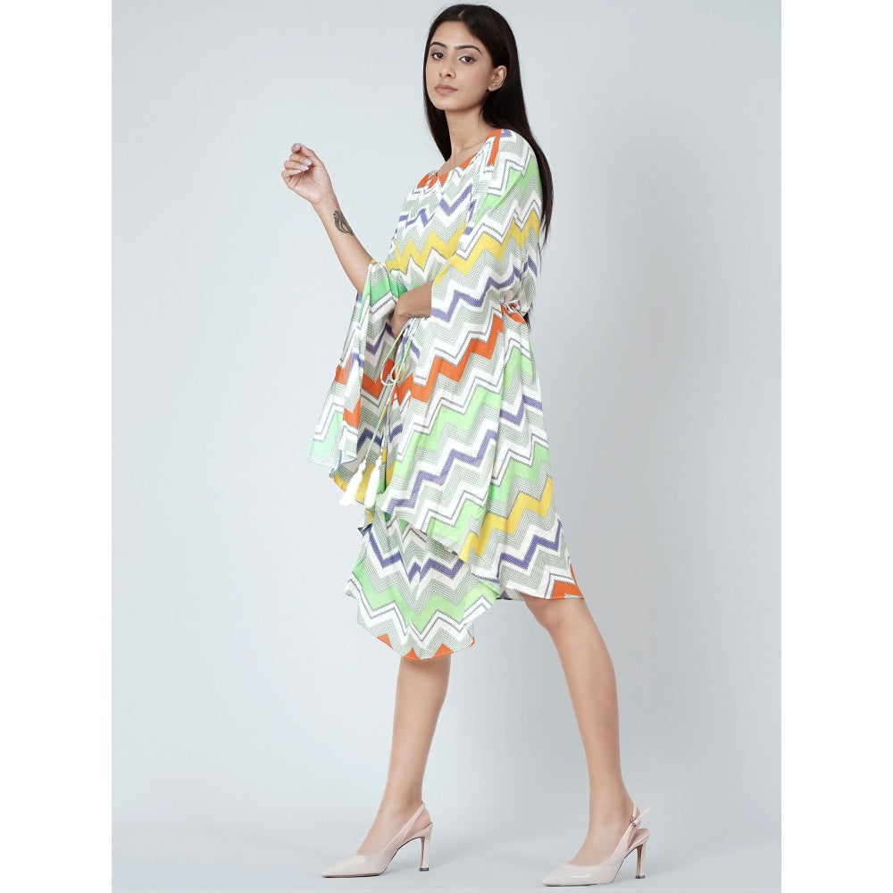 First Resort by Ramola Bachchan Orange And Yellow Chevron Midi Dress (Set of 2)