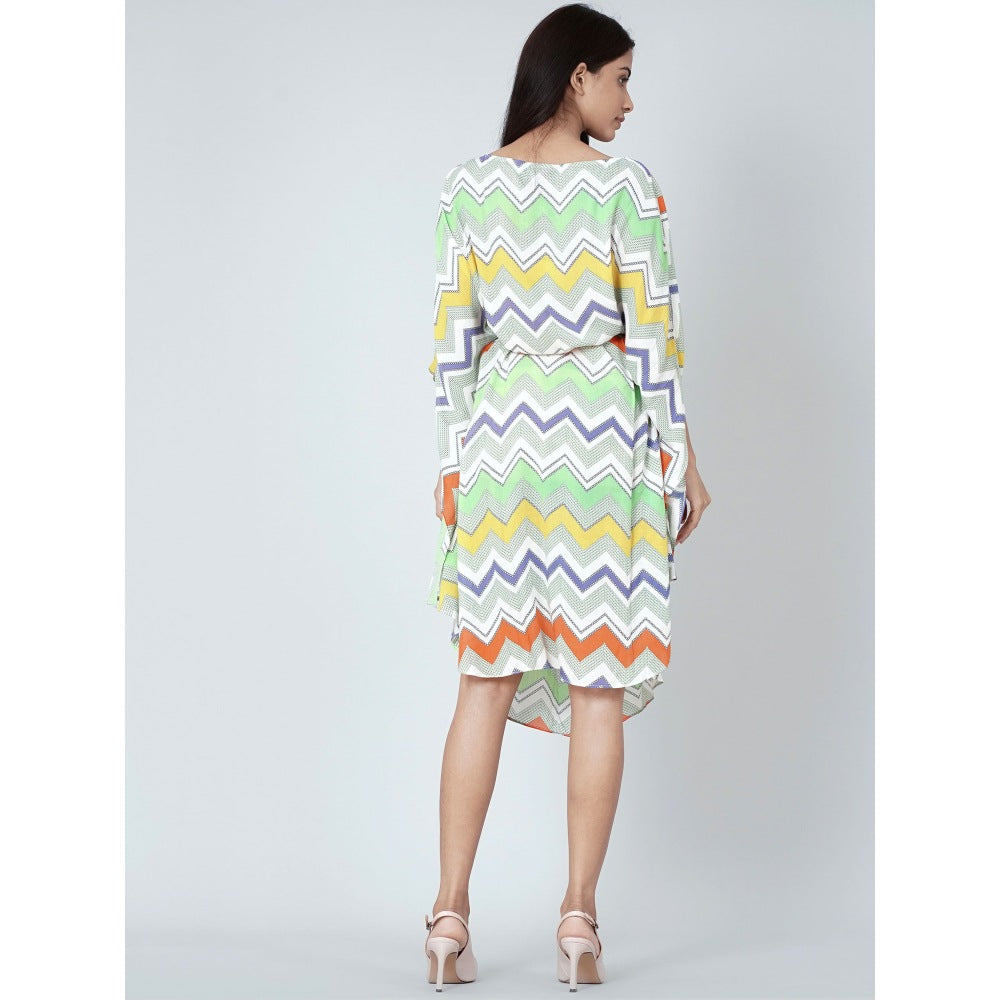 First Resort by Ramola Bachchan Orange And Yellow Chevron Midi Dress (Set of 2)