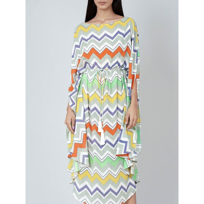 First Resort by Ramola Bachchan Orange And Yellow Chevron Long Dress (Set of 2)