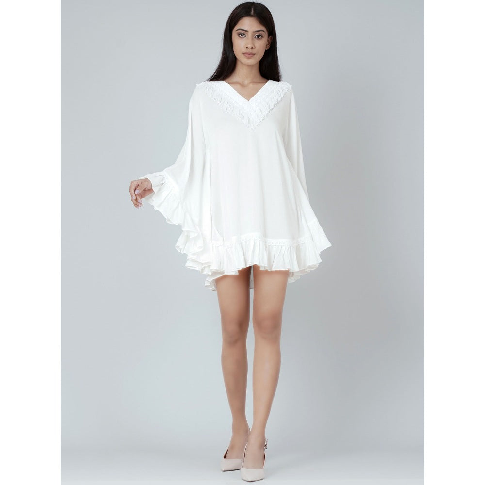 First Resort by Ramola Bachchan White Ruffle Short Dress