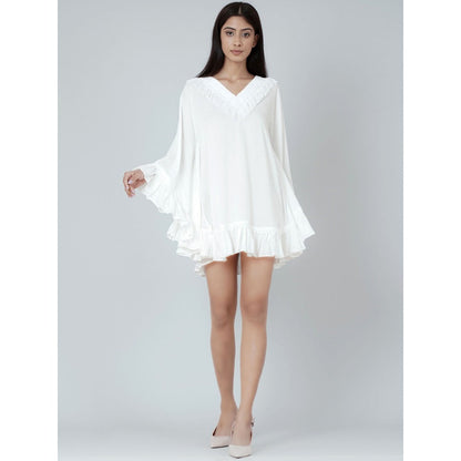 First Resort by Ramola Bachchan White Ruffle Short Dress