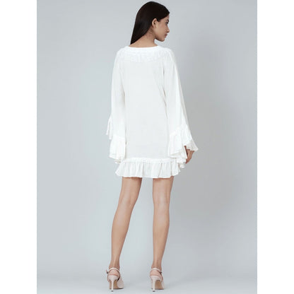 First Resort by Ramola Bachchan White Ruffle Short Dress