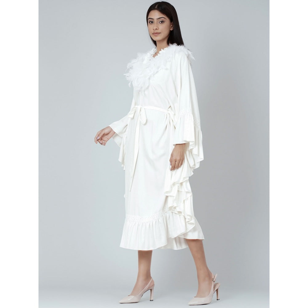 First Resort by Ramola Bachchan White Ruffle Long Dress (Set of 2)