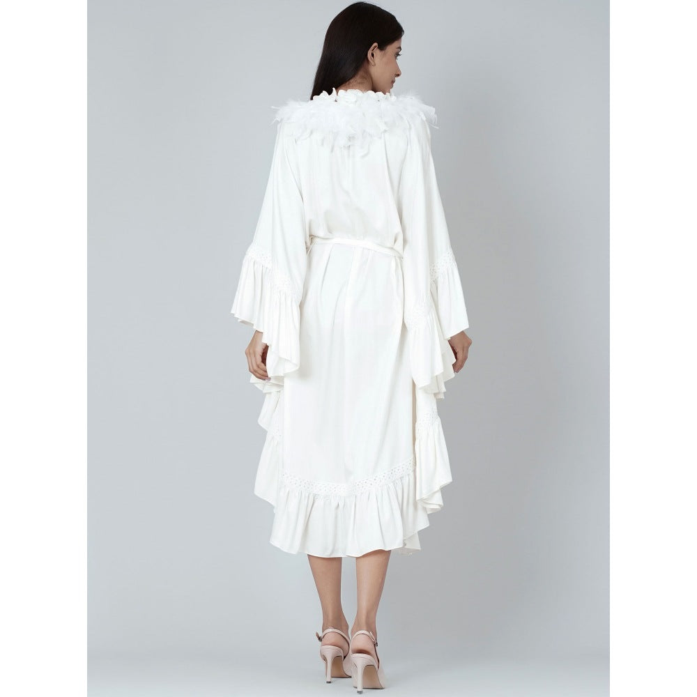 First Resort by Ramola Bachchan White Ruffle Long Dress (Set of 2)