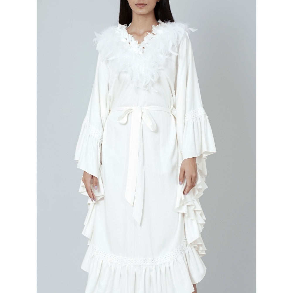First Resort by Ramola Bachchan White Ruffle Long Dress (Set of 2)