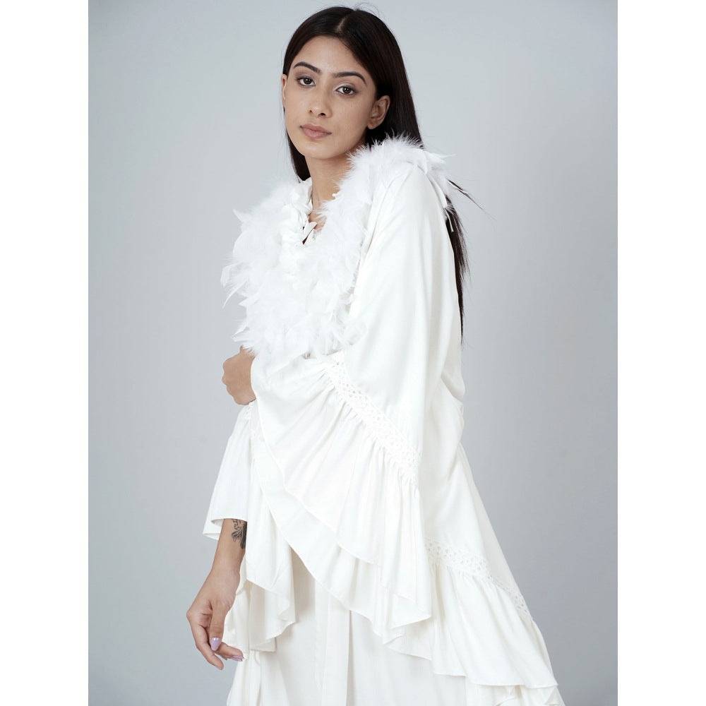 First Resort by Ramola Bachchan White Ruffle Long Dress (Set of 2)
