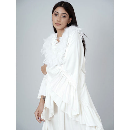 First Resort by Ramola Bachchan White Ruffle Long Dress (Set of 2)