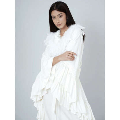First Resort by Ramola Bachchan White Ruffle Long Dress (Set of 2)