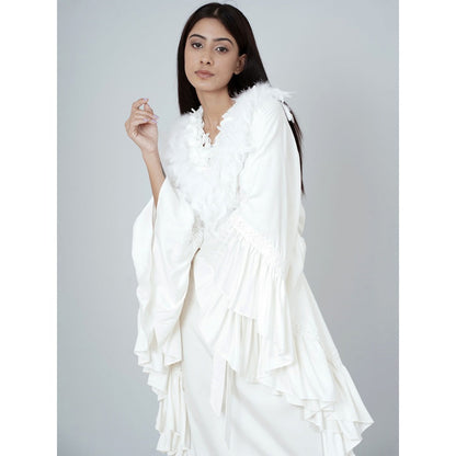 First Resort by Ramola Bachchan White Ruffle Long Dress (Set of 2)
